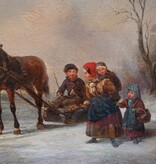 Maler des 19. Jahrhunderts, Wilhelm Alexander Meyerheim (1815 - 1882) zugeschrieben » Öl-Gemälde Biedermeier Romantik Winter Schnee Landschaft Winterlandschaft Schneelandschaft Genre Düsseldorfer Malerschule