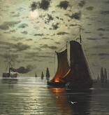 Max von Othegraven (1860 - 1924) » Öl-Gemälde Spät-Romantik Marinemalerei Mond Mondschein Mondnacht Nacht Meer Küstenlandschaft Seestück