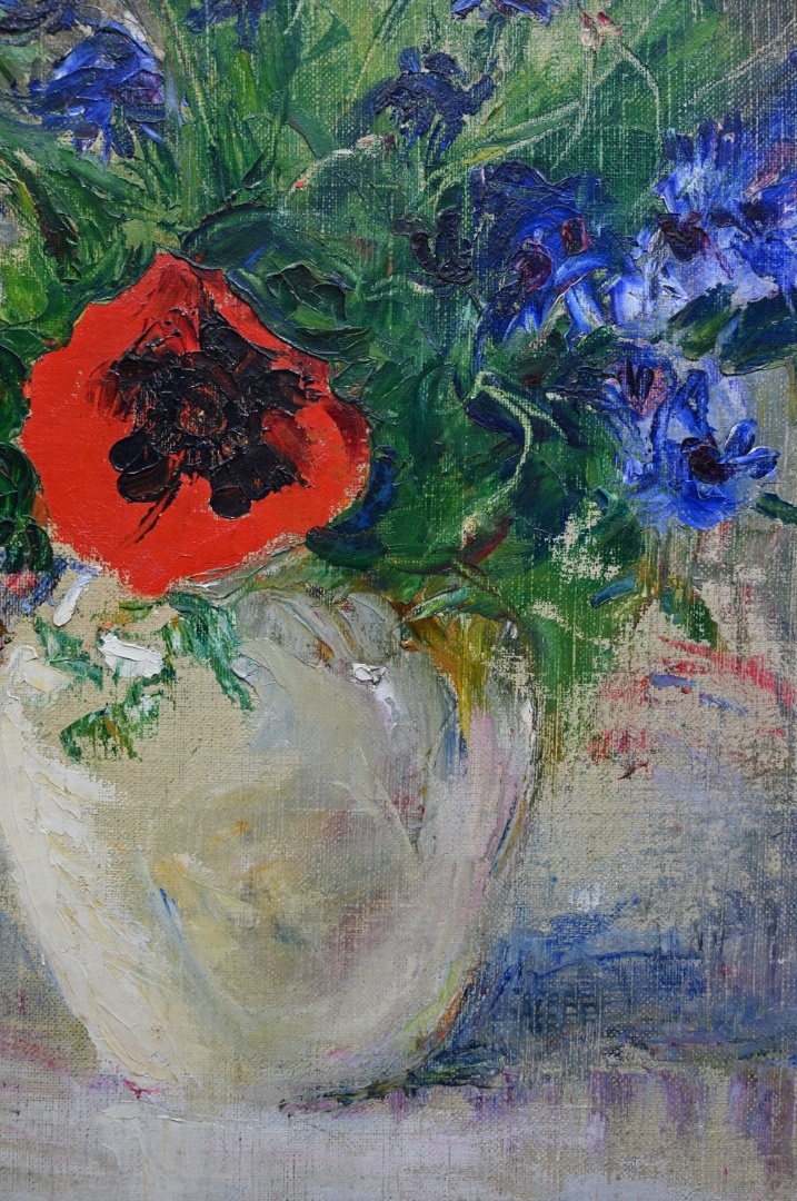 Maler um 1900  » Öl-Gemälde Impressionismus Blumenstillleben Mohn Mohnblumen Kornblumen Blumen Stillleben Berliner Sezession