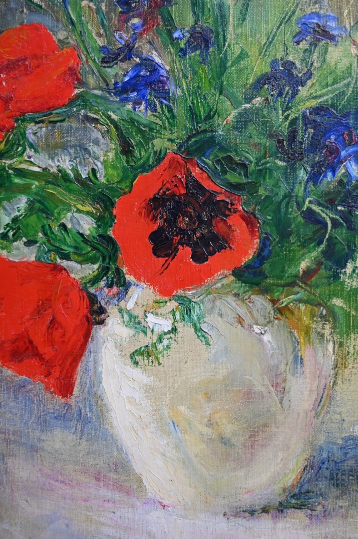 Maler um 1900  » Öl-Gemälde Impressionismus Blumenstillleben Mohn Mohnblumen Kornblumen Blumen Stillleben Berliner Sezession