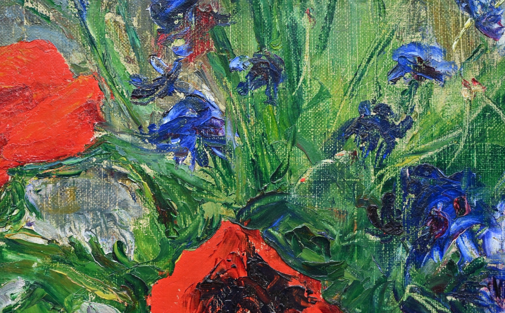 Maler um 1900  » Öl-Gemälde Impressionismus Blumenstillleben Mohn Mohnblumen Kornblumen Blumen Stillleben Berliner Sezession