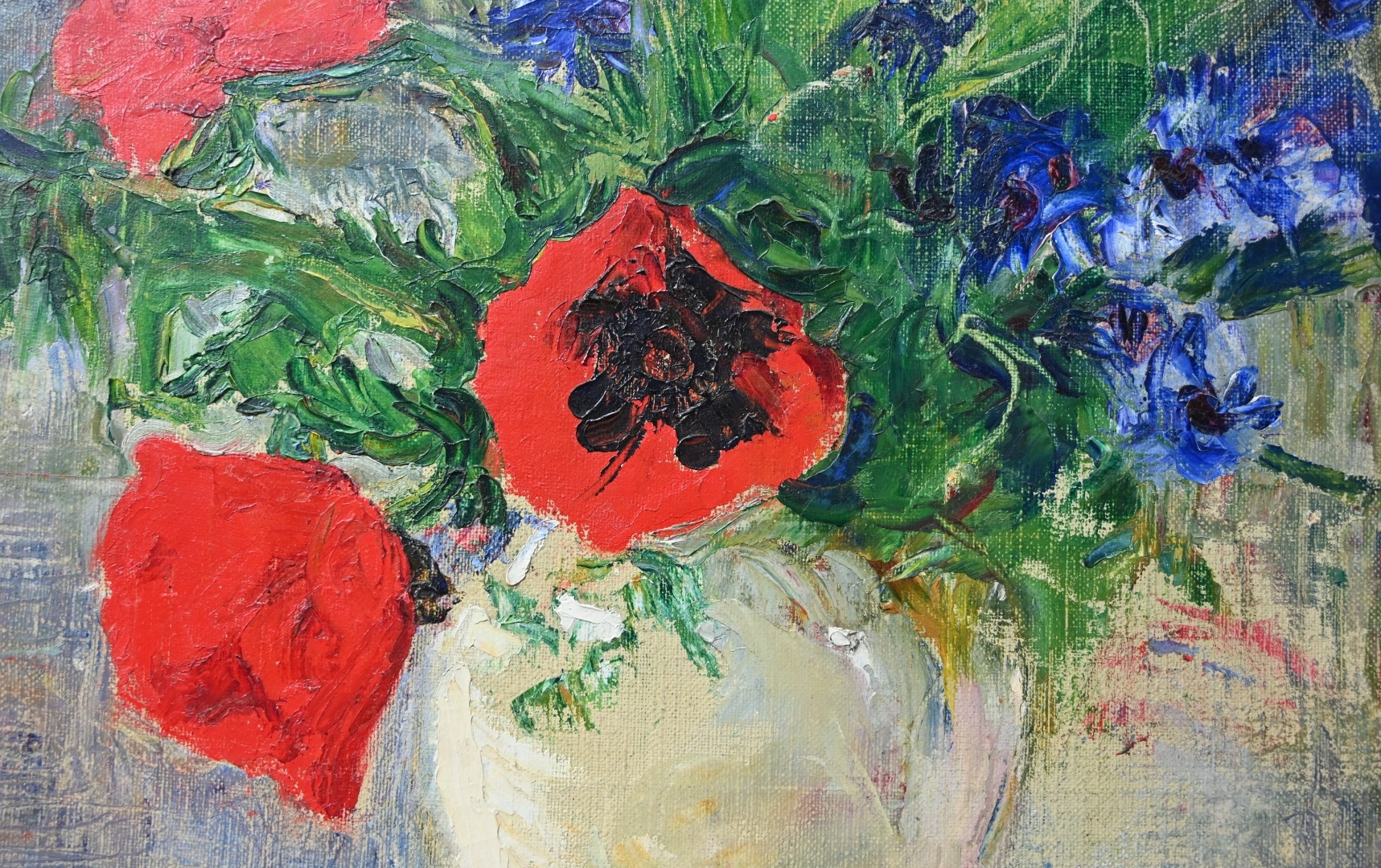 Maler um 1900  » Öl-Gemälde Impressionismus Blumenstillleben Mohn Mohnblumen Kornblumen Blumen Stillleben Berliner Sezession