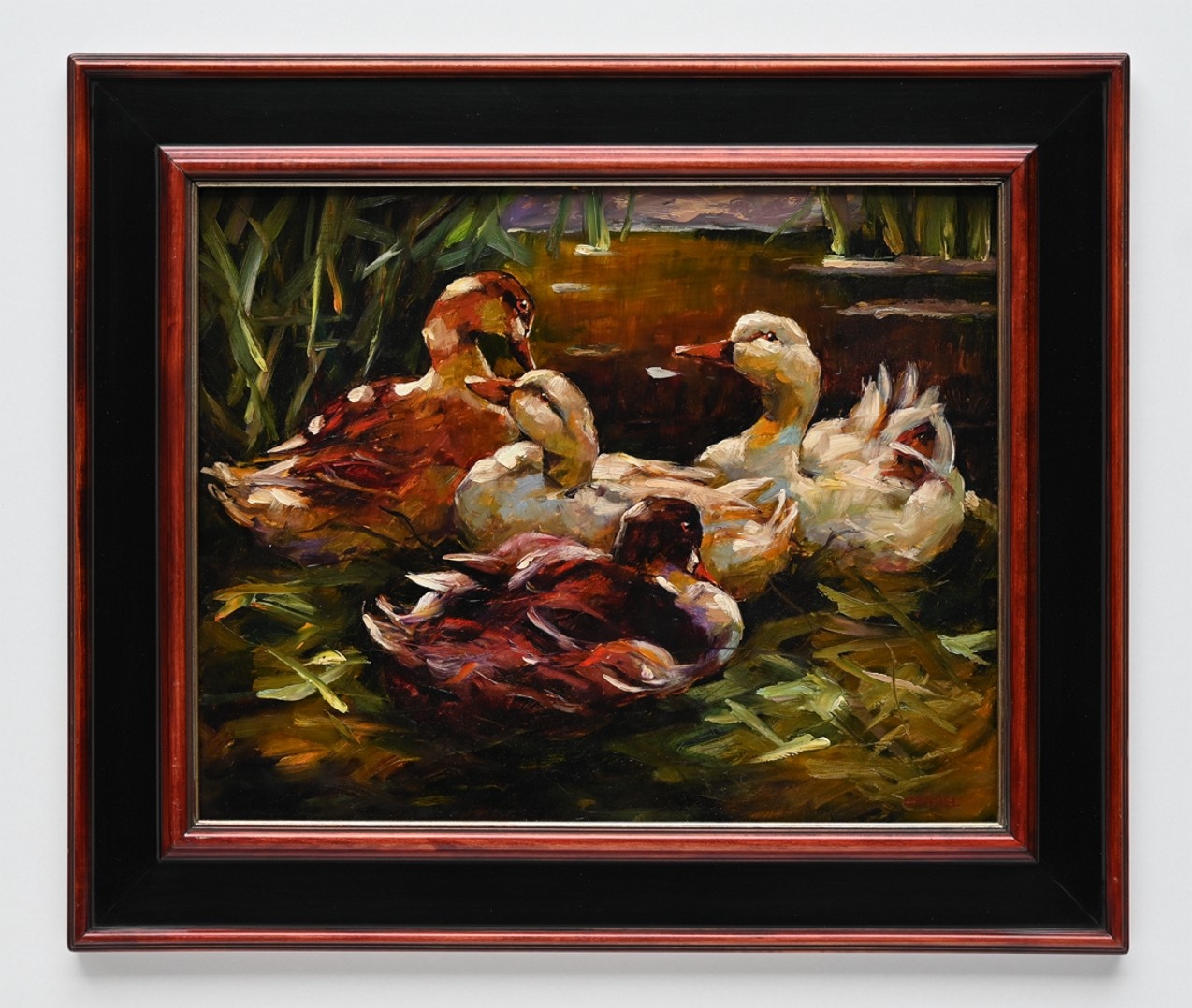 Franz Xaver Gräßel (1861 - 1948) zugeschr. » Öl-Gemälde Impressionismus Enten Münchner Maler süddeutsche Malerei