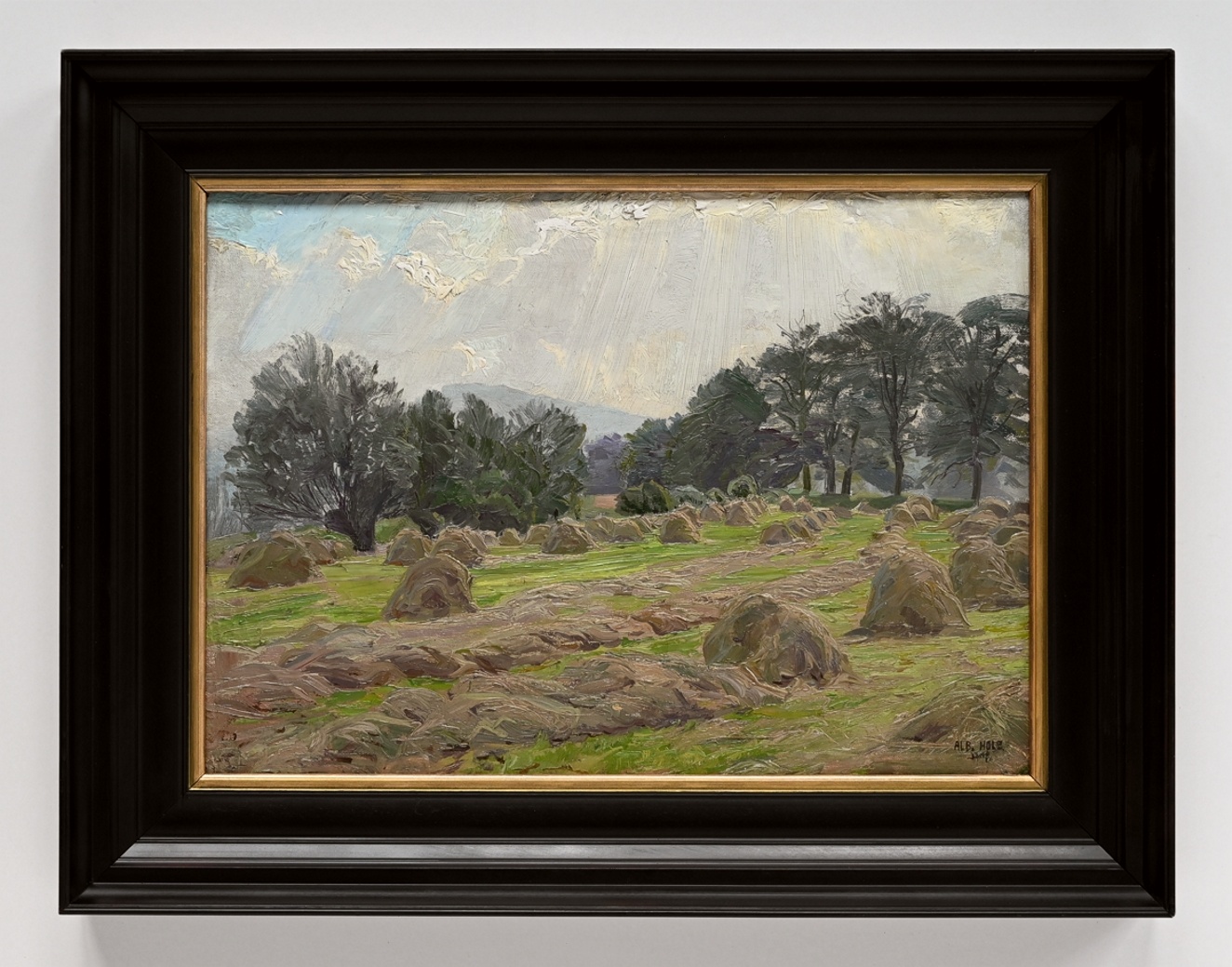 Albert Holz (1884 - 1954) » Öl-Gemälde Naturalismus Jugendstil Impressionismus Landschaft Erntelandschaft - Künstler der Düsseldorfer Malerschule