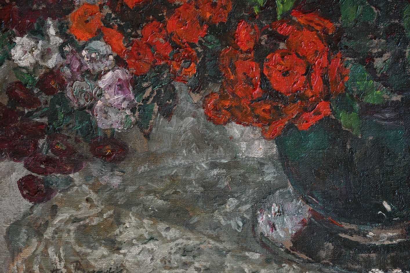 Die schönsten Blumenstillleben August von Brandis  (1859 - 1947) » Öl-Gemälde Impressionismus Blumenstillleben Bartnelken Blumen Stillleben