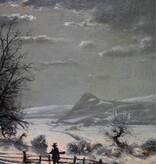 Wilhelm Jett (*1846) » Öl-Gemälde Romantik Biedermeier Winter Schnee Landschaft Winterlandschaft Mond Mondschein Mondnacht  ~1880