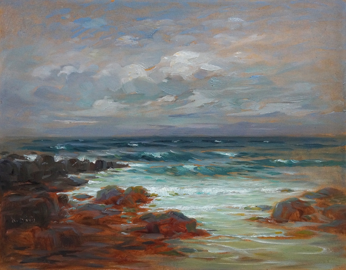 Nikolaus Davis (1883 - 1967) » Öl-Gemälde Meer Meerblick Brandung Küstenlandschaft Münchner Malerschule