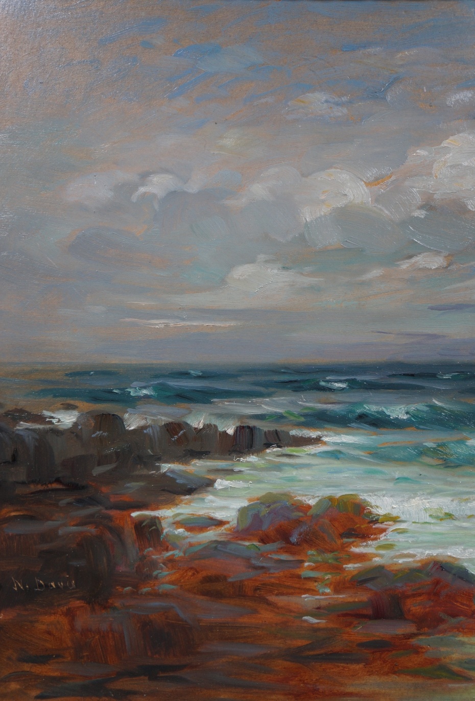 Nikolaus Davis (1883 - 1967) » Öl-Gemälde Meer Meerblick Brandung Küstenlandschaft Münchner Malerschule