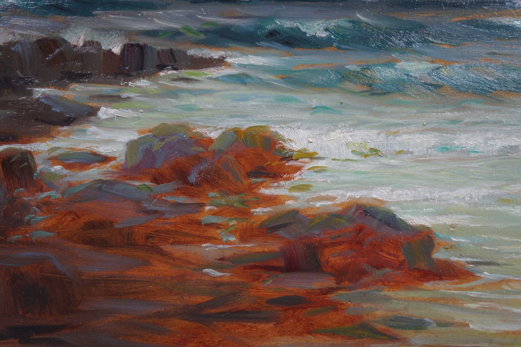 Nikolaus Davis (1883 - 1967) » Öl-Gemälde Meer Meerblick Brandung Küstenlandschaft Münchner Malerschule