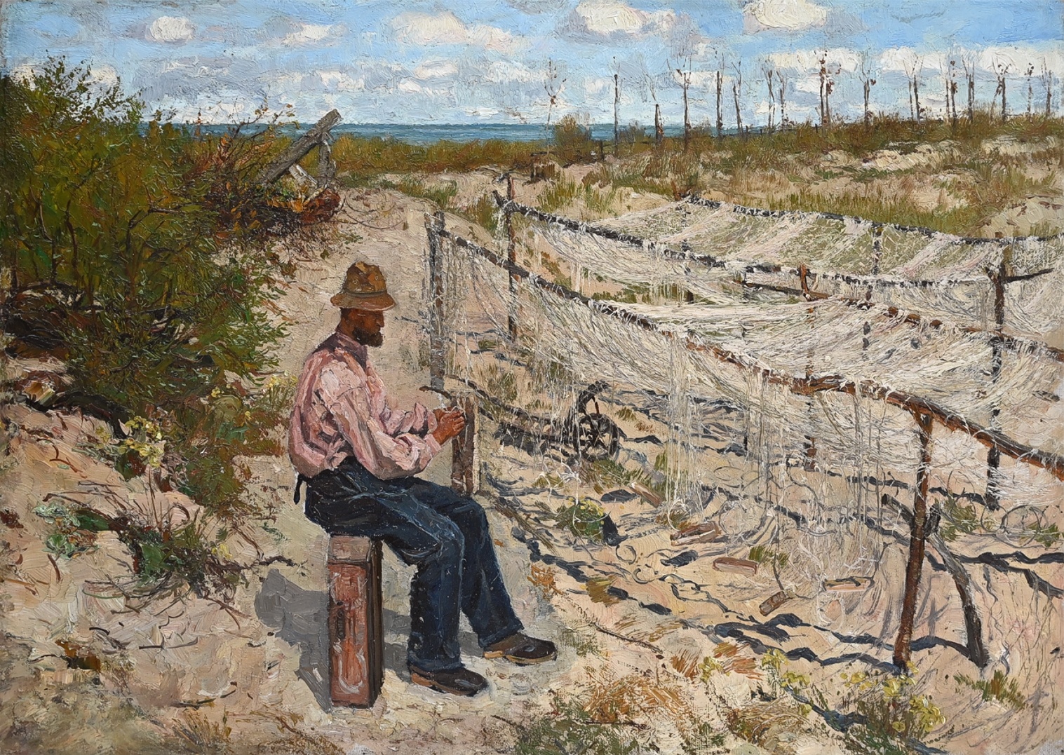 Adolf Fischer-Gurig (1860 - 1918) » Öl-Gemälde Impressionismus Meer Nordsee Küste Netzflicker Strand Dünen norddeutsche Malerei - Sächsischer Maler Maler