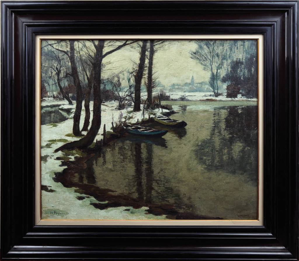 Herman Hyneman (1849 – 1907) » Öl-Gemälde Impressionismus Winter Landschaft Winterlandschaft Düsseldorfer Malerschule