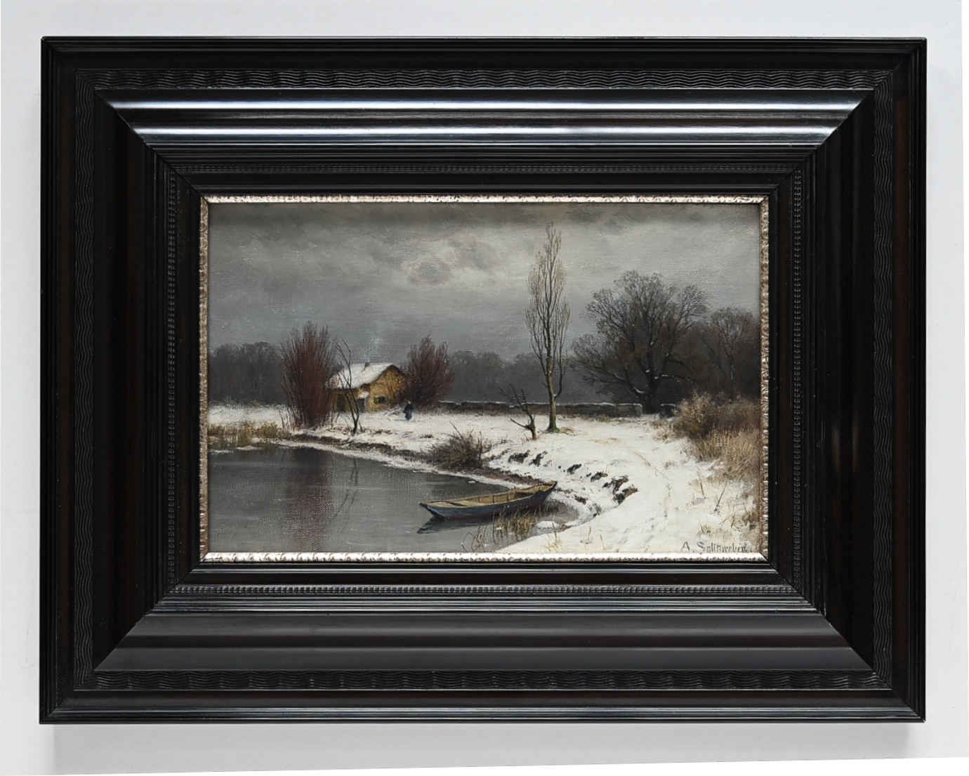 August Splitgerber (1844 - 1918) » Öl-Gemälde Winter Landschaft Winterlandschaft Schnee Schneelandschaft Münchner Malerschule Süddeutsche Malerei