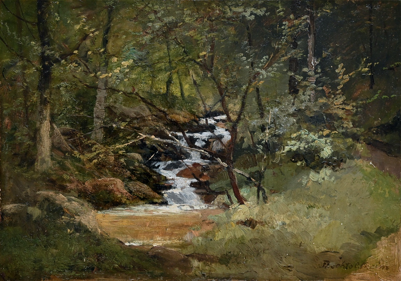 Gustav von Bechtolsheim (1842 - 1924) » Öl-Gemälde Impressionismus Landschaft Waldlandschaft Wald Münchner Malerschule