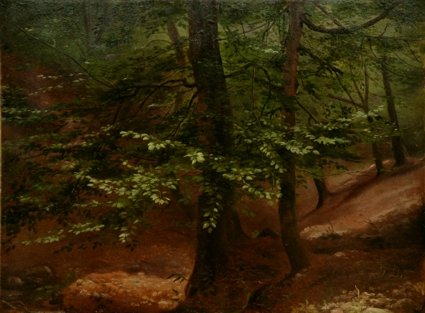 Johannes Christian Deiker (1822 - 1895) » Öl-Gemälde Romantik Biedermeier Wald Waldlandschaft Waldinneres Landschaft Düsseldorfer Malerschule