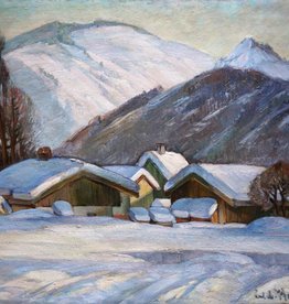 Carl Adolf Korthaus (1879 - 1956) » Öl-Gemälde Postimpressionismus Winter Landschaft Winterlandschaft Schnee Schneelandschaft Alpen süddeutsche Malerei