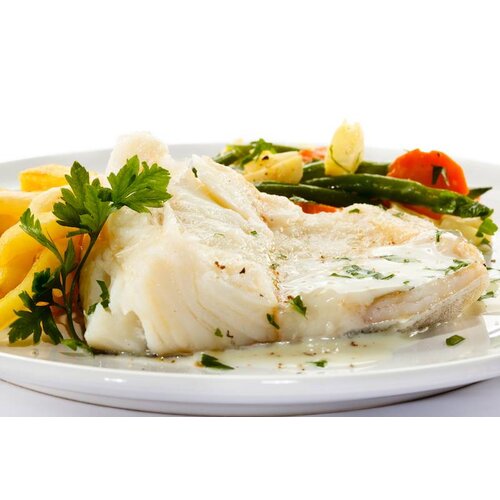 Botervis in botersaus, gratin & bospeen