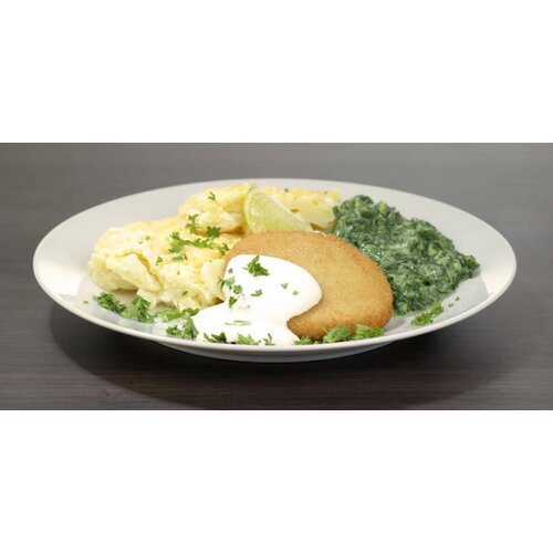 Visburger, gratin & spinazie a la creme