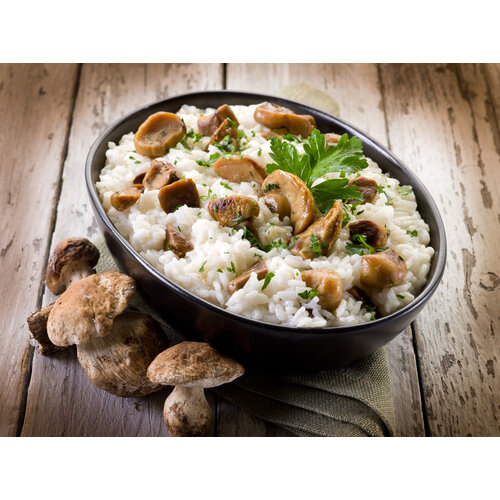 Paddenstoelenrisotto met asperges en parmezaan