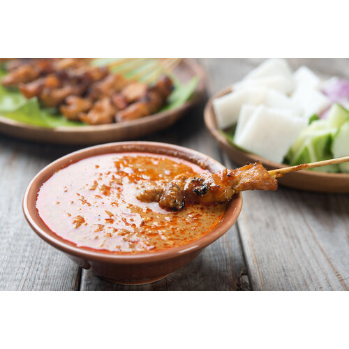 Gehaktbal sate met aardappel en boontjes