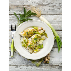 Tongschar met bospeentjes & aardappels