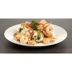 Parelgort met kip, gamba's & roomsaus