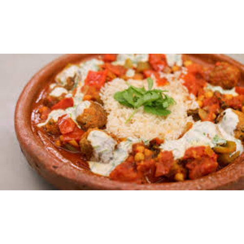 Lamskefta met groente en rijst