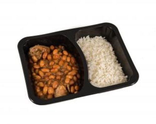 HALAL Kip met bot, bruine bonen en witte rijst