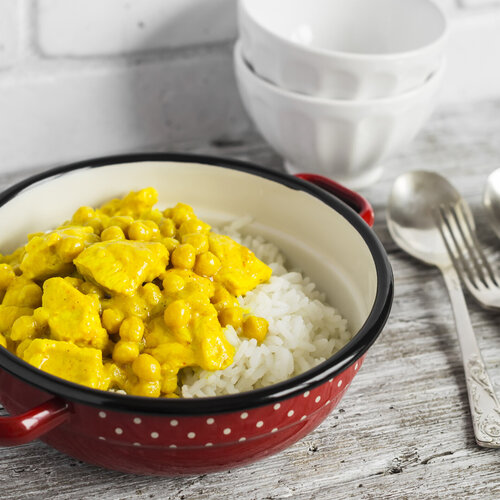 Groente risotto met vegetarische kip kerrie (vegetarisch)