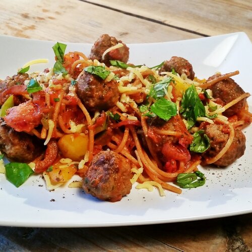 Vegetarische Italiaanse kipstukjes met spaghetti & groenten VEGETARISCH