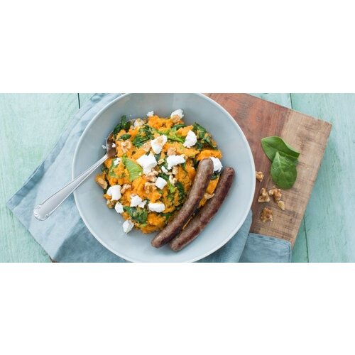 VEGA groenteschijf zoete aardappelstamppot spinazie VEGA groenteschijf zoete aardappelstamppot spinazie
