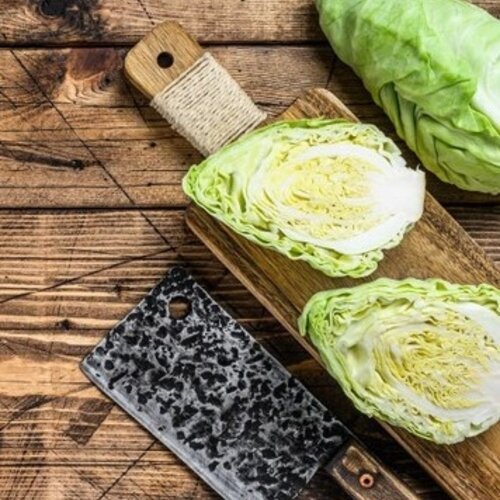 Varkensschnitzel met stroganoffsaus, spitskoool en gebakken aardappels