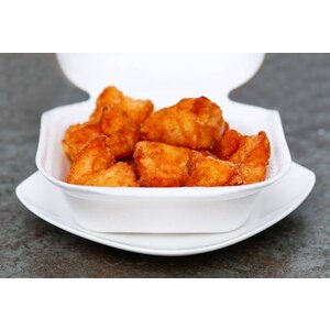 Kibbeling, doperwten & wortel en geb. aardappel