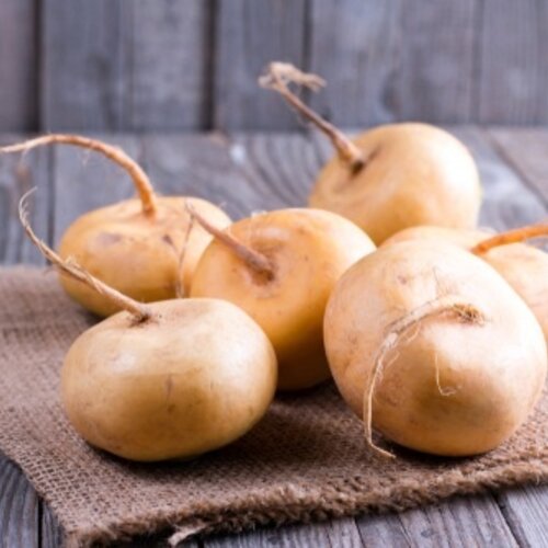 Venkelworst met tomatensaus, gele raapjes en gebakken aardappels