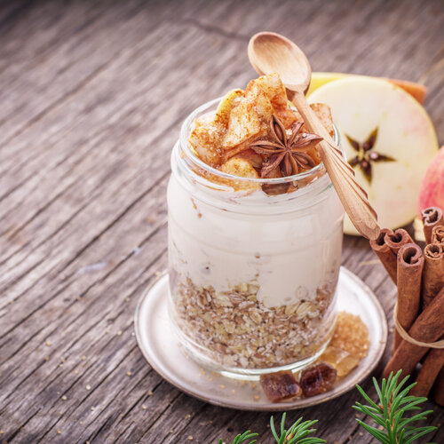 Kerstcoupe: slagroombavarois  met een laagje appel kaneel