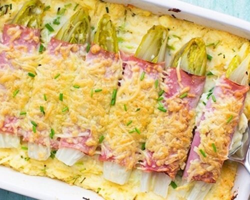 Witlofschotel met beenham