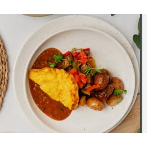 VEGA Omelet, voorjaarsgroente en gekookte aardappels