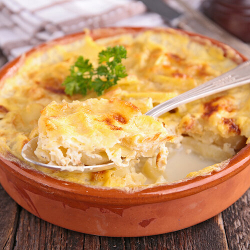 Kipfilet met jus, sperziebonen en aardappelgratin