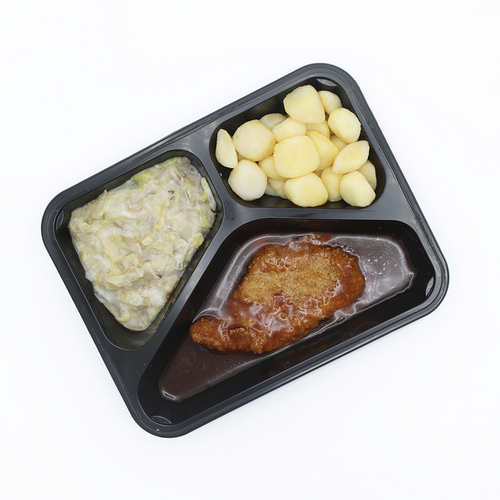 Kalkoenschnitzel met jus, Chinese kool & gekookte krieltjes