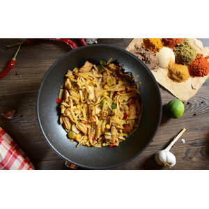 Vegetarische kipsaté bami goreng met ei IDDSI-5 - Gemalen