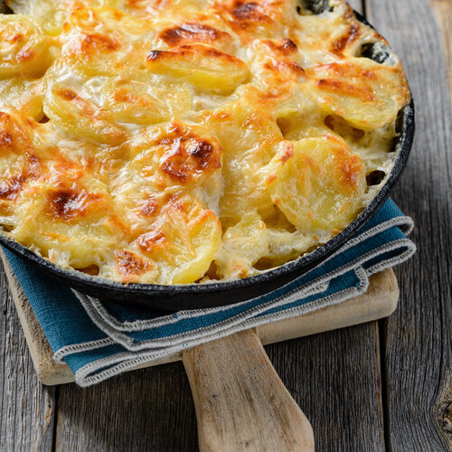 Varkenshaas in rode wijnsaus, Italiaanse grill groente & aardappelgratin