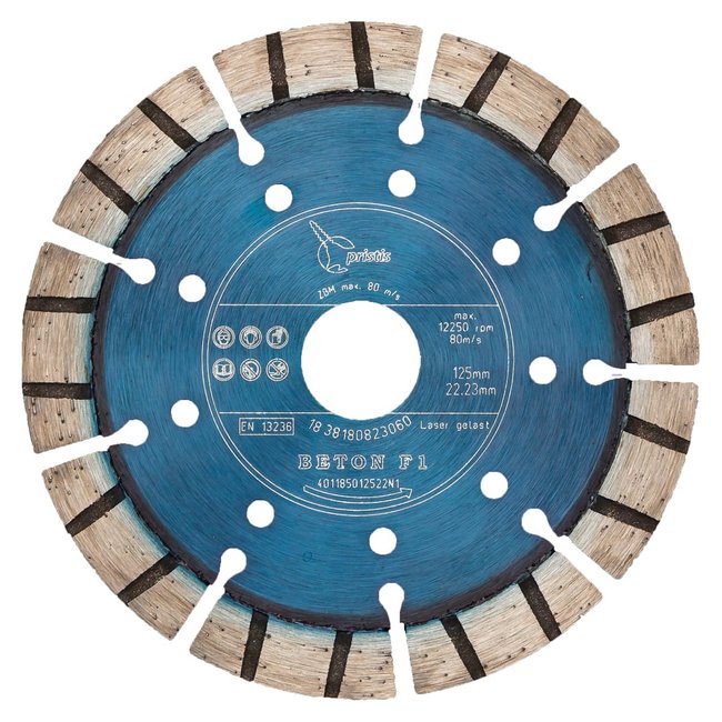 Diamantzaagblad 125/22,2mm Pristis Beton F1 turbo segment metallic blauw