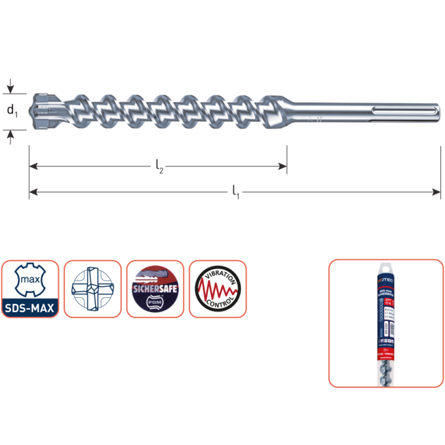 SDS MAX 30 x 450/570 SDS-MAX-aansluiting hamerboor 4 snijder