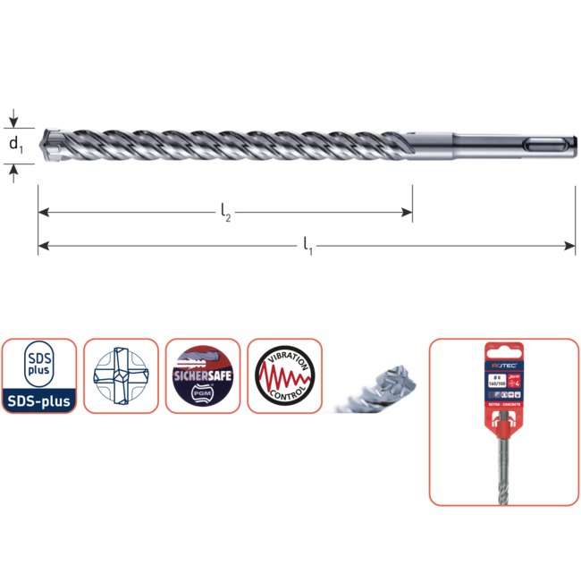 Rotec SDS+4  5,0x100/165mm S4 hamerboor 4-snijder