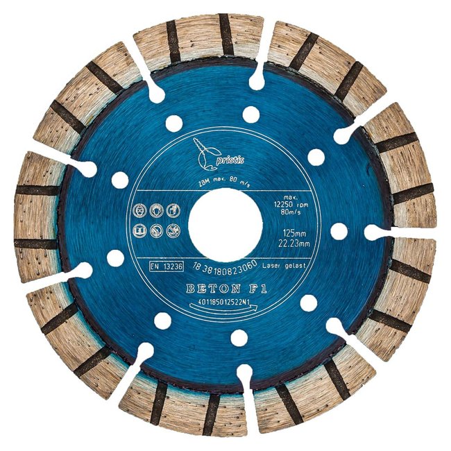Diamantzaagblad 125/22,2mm Pristis Beton F1 turbo segment metallic blauw