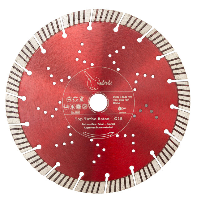 Diamantzaagblad 230/22,23 Pristis Top Turbo Beton - C15 2,8x15 18S  Met.rood