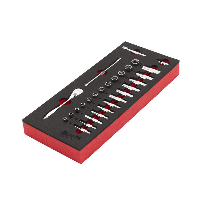 Milwaukee 1/4" Ratel en Doppen Set Foam Inlay 28-delig