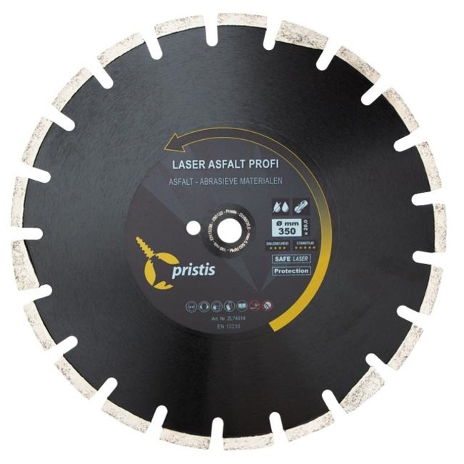 Diamantzaagblad 350/20,0 Pristis Lsr Asfalt Profi 38x3,2x10 21S Zwart