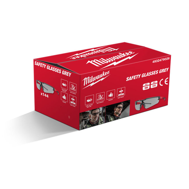 Milwaukee Enhanced Veiligheidsbril Grijs / BULK 144 stuks.