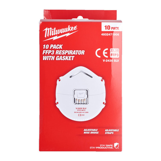 Milwaukee FFP3 Respirator w/ valve - 10stuks stofmasker