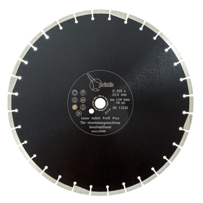 Diamantzaagblad 450/25,4 Pristis Laser Asfalt Profi Plus 40x3,4x10 32S Zwart